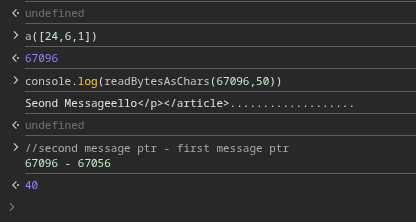 Screenshot showing message characters in DevTools