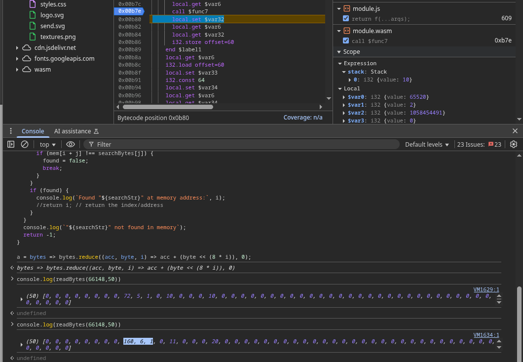 Screenshot showing message characters in DevTools