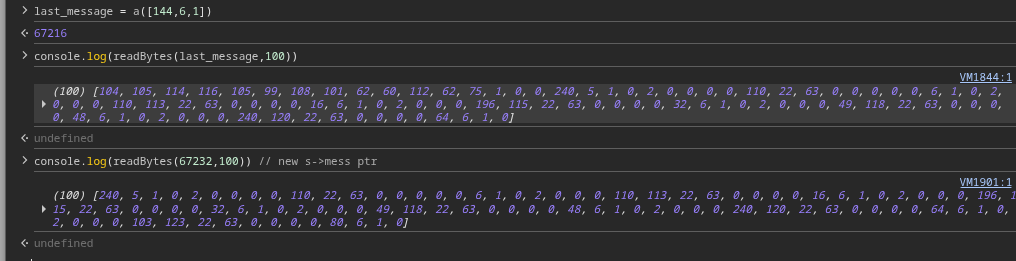 Screenshot showing message characters in DevTools