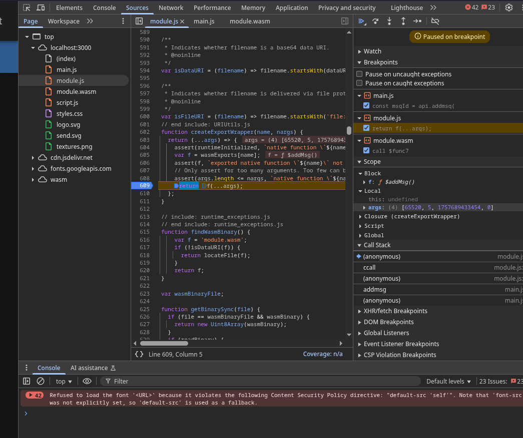 Inspecting WASM arguments in DevTools
