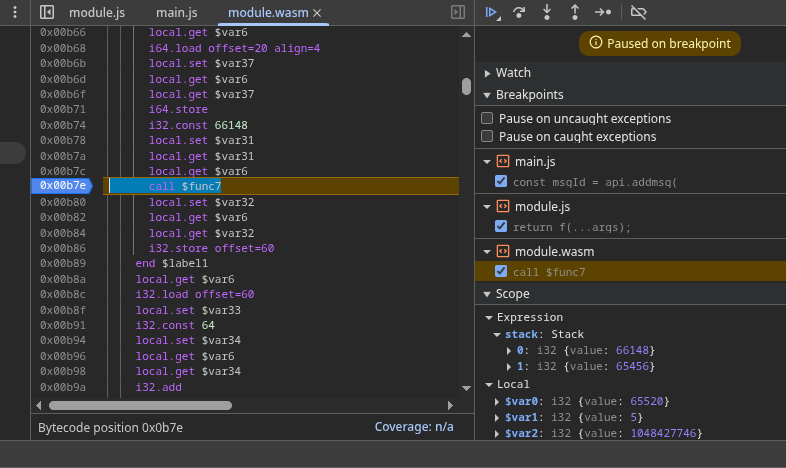 Screenshot showing message characters in DevTools
