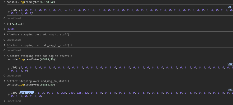 Screenshot showing message characters in DevTools