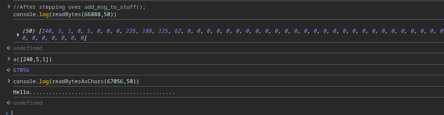 Screenshot showing message characters in DevTools