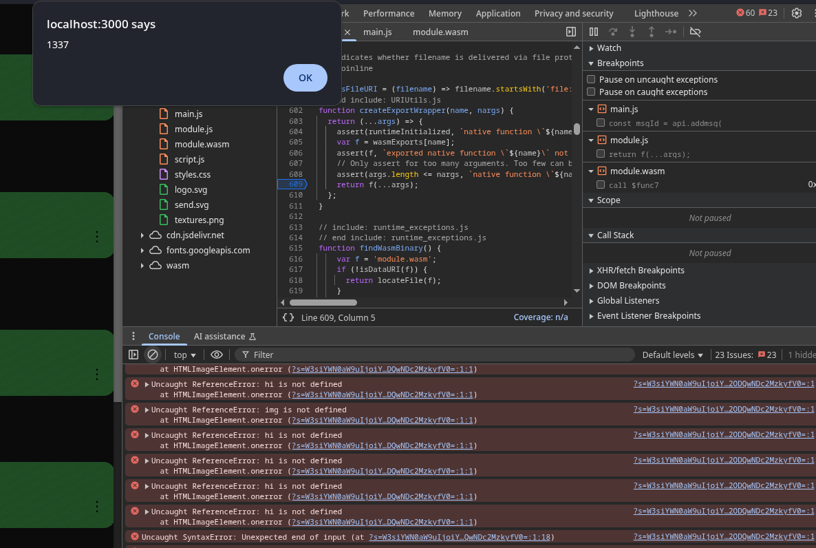 Screenshot showing message characters in DevTools